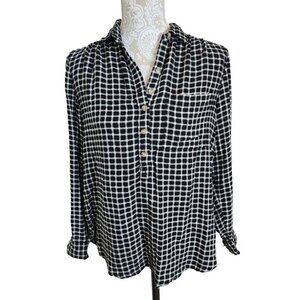 Beachlunchlounge Long Sleeve Black Plaid Flannel Tunic Top Women's Medium
